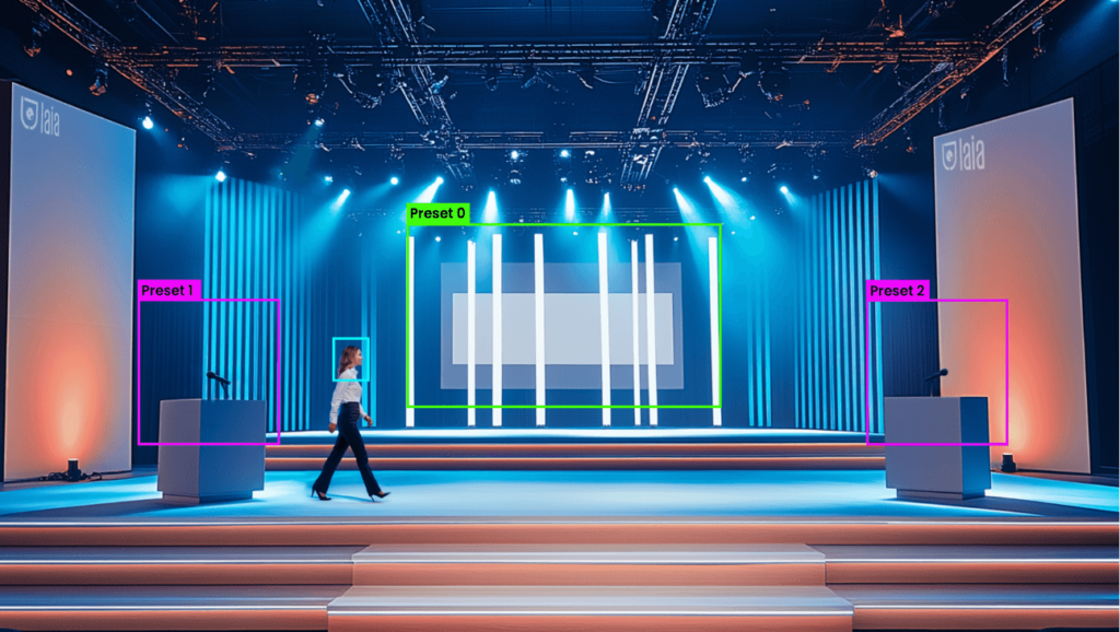 The Broadcaster 4K AI camera is a PTZ camera for video conferencing and events that includes hybrid tracking that defines up to 4 areas in the recording space.